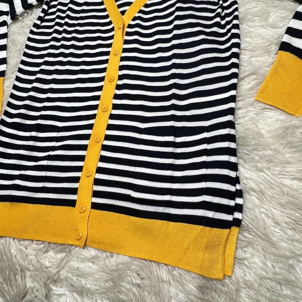 United Colors of Benetton Yellow & White Striped Cardigan Sweater Womens - Picture 4 of 5